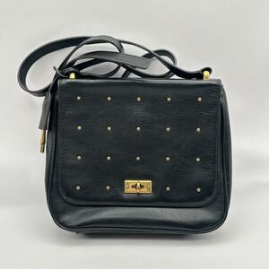 Fossil Crossbody Bag‎ Womens Black Gold Leather Key Charm Studded Shoulder Strap